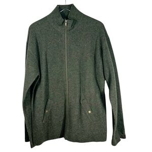 LAUREN RALPH LAUREN Olive Green Wool Full Zip Long Coat Size Large